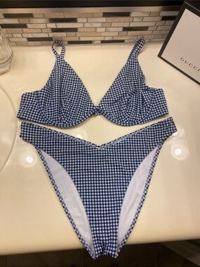 Hollister Blue and White Gingham Bikini Set